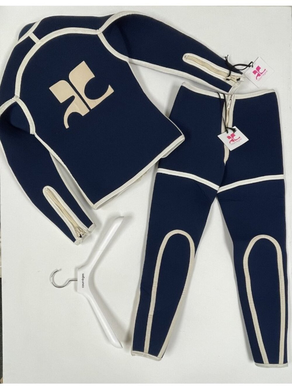 Rare Courrèges SS17 Archive Space Age Jacket Pants Set Navy Cream XS